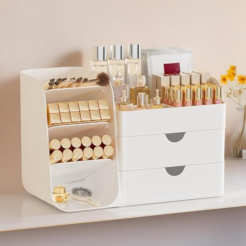 Dozesheep Large Makeup Organiser with Drawers, Cosmetics Organiser for Skincare Beauty, Make Up Organiser Storage Box with Cover, Multi-Layer Skincare Organiser for Vanity, Bathroom & Dressing Table