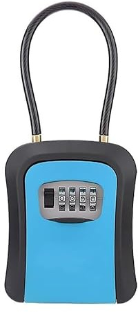 Key Safe, Portable Key Storage Box with Removable Shackle,Weatherproof Resettable Code House Key Safe Security Lock Box(Blu)