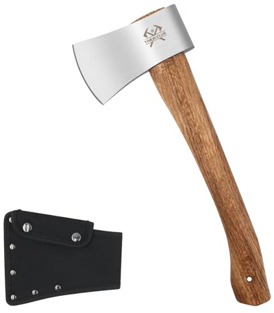THRWCLUB Camping Hatchet, 14.6 Survival Throwing Axe with Sheath, Survival Hatchet with Ergonomic Wood Handle for Camping, Chopping and Hiking