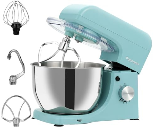 Parmedu Electric Kitchen Stand Mixer: 1000W 8-Speed Compact Tilt-Head Household Food Mixer - 4.5L 304 Stainless Steel Bowl with Cover & Egg Whisk & Dishwasher Safe Dough Hook & Flat Beater