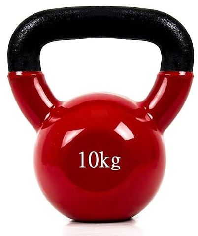 Mancuerna Pesa Rusa Kettlebell con revestimiento de vinilo con Mango Ancho Antideslizante para Ejercicios y Entrenamiento en Casa y Gimnasio, Fitness. (10kg Rojo)