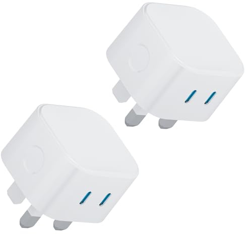 iPhone Charger Plug USB C Plugs UK 25W Dual USBC Fast Charge Compatible with iPhone 17 Pro Max Air 16e 16 Plus 16 Pro Max 15 14 13 12 11,New i Phone 16 Fast Charge Plugs 2 Type C Port Adaptor UK,2Pack