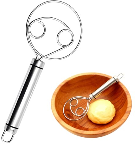 YUVKIN Frusta per Impasto in Acciaio Inox Design a Doppio Foro per Miscelazione Rapida Ideale per Pane, Impasti, Dolci, Pizza e Dessert