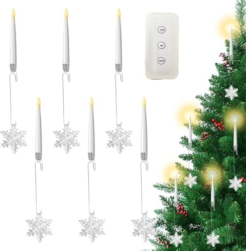 Chaies Bougies LED Pour Sapin De Noël Avec Télécommande, Bougies LED Sans Flamme Alimentées Par Piles, 6 Pièces Ornements Avec Télécommande Pour Étagère Fenêtre Mur Cheminée Décor Intérieur Jardin
