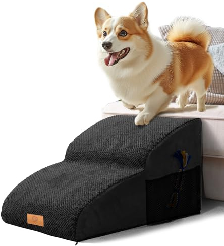 Masthome Dog Steps for Sofa, 2-Steps Waterproof Dog Stairs with Removable Cover, Non-slip Dog Ramp with 30D High Density Foam, Pet Steps for Small Dogs and Cats, 55x40x30 cm, Black