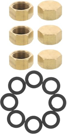 Milisten 6 Juegos De Tapones Roscados para Manguera De Lavadora Tapones De Latón para Manguera De Jardín con Arandela Tuerca Hexagonal Tapón De Válvula De Cierre De Latón