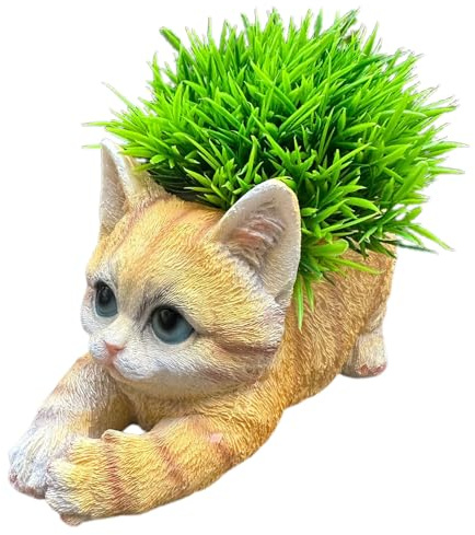 NevPuose Maceta para plantas con forma de gato, estatua decorativa de resina con forma de jarrón para flores, de escritorio, para jardín, exterior, paisaje, casa, salón, oficina, entrada, librería