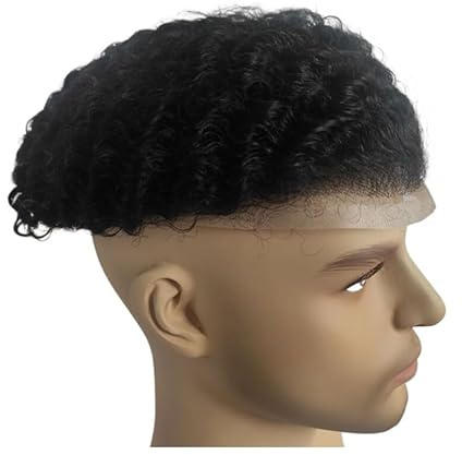 Für Männer Afro-Wellen-Haar-Toupet-Einheit, schwarzes Herren-Toupet, gelocktes Echthaar-Ersatzsystem, Vollspitze-Toupet Perückenkopf(Back Style)