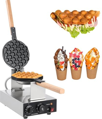 Bubble Waffle Maker, Double Head Electric Waffle Maker with Rotating Stainless Steel Design, Non-Stick for Home and Commercial Use