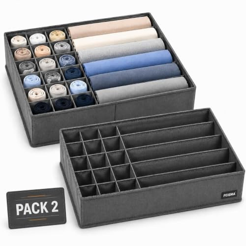 Peisma | Organizador Ropa Armario y Cajones (Pack de 2) - Cajas Armarios Organizador de Tela Plegable, Color Gris