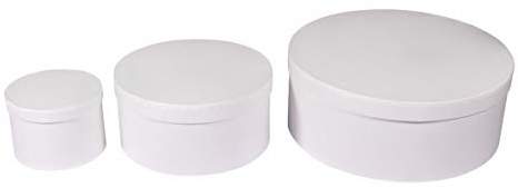 Rayher Pappmaché Boxen mit Deckel, weiß, 3er-Set, rund, 10 – 23,8 cm ø, verschiedene Höhen, Pappboxen, Geschenkboxen, Karton, FSC zertifiziert, Aufbewahrungsboxen, Schachteln, 67339102