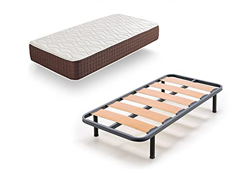 HOGAR24 XP25- Colchón viscoelástico + Somier Lama Ancha con Patas, Medida 90x190 cm, Máxima Calidad En Descanso, Confort Y Firmeza Alta, Grosor 30 cm.
