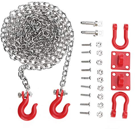 Mxtech RC Abschlepphaken, Metall Rettung Abschlepphaken Kette für den täglichen Gebrauch mit 2 Abschlepphaken, 2 Sicherungsringen, 2 Schrauben, 2 Muttern, 1 Anhängerkupplung, 1 U-förmiger Zugring, 4