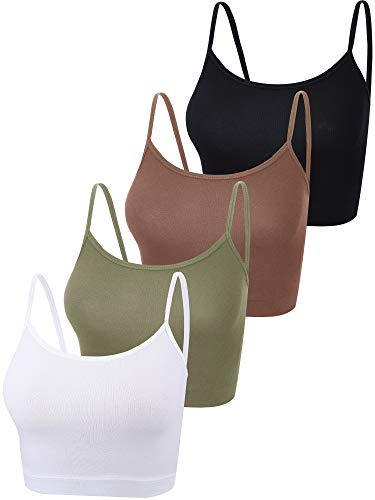 BOAO Lot de 4 Débardeurs Courts en Coton à Bretelles Spaghetti pour Femmes, Hauts de Sport Basiques pour Adolescentes, Taille S