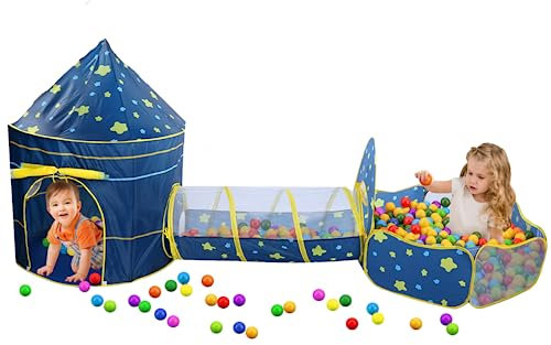 3-in-1 Kinderspielzelt für Kinder mit Krabbeltunnel Spielhaus Bällebad, Kinderzelt Babyzelt mit Entdeckungstunnel, Kinder Pop Up Zelt Spielzelt für Mädchen Babys, Drinnen und Draußen