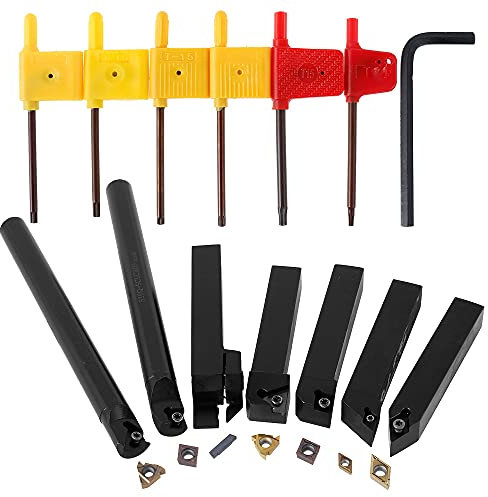 21 Pezzi Tornio Turning Tool Multifunzione Kit, Inserti Titolari Bar Alesatore per Utensili di Tornitura con Inserti in Carburo (16mm)