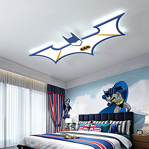 OOWOKS Kinderzimmer Deckenleuchte LED Moderne Cartoon Batman Design Deckenlampe Dimmbare Kinder Schlafzimmerlampe Kinderaugen ​Schutz Lampe Mit Fernbedienung Kronleuchter, für von Innenbeleuchtung