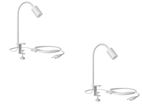 ledscom.de 2x Klemmleuchte, Schwanenhals LELE, Schalter, weiß matt, 1x E27 max. 60W