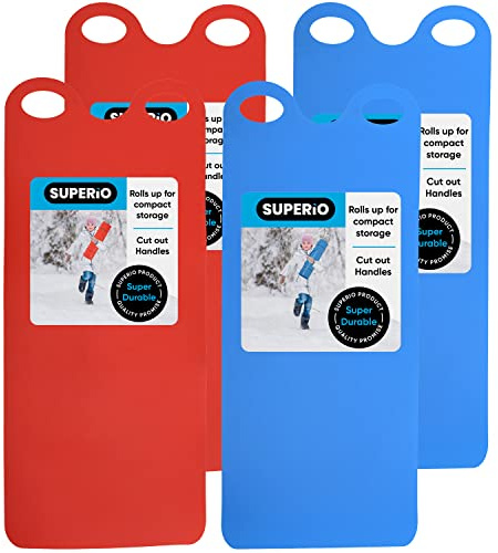 Superio Snow Slider Mat, Flexible Snow Sled Flying Carpet, Roll up Sleds for Kids and Adults 54 Lightweight Portable Plastic Snowboard Sled (Blue/Red)