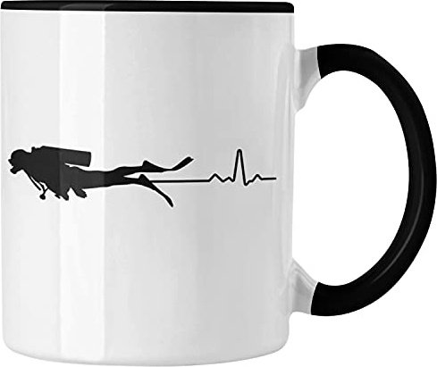 Trendation - Taucher Tasse Geschenk Kaffeetasse Geschenkidee Männer Tauchen Evolution Grafik Tauchlehrer Tauchsportler Becher (Schwarz)