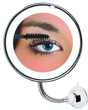 Espejo de aumento para maquillaje GLOW BRIGHT FLEXI MIROR con ventosa y luz LED. Espejo cosmético flexible iluminado de viaje con luz de día y noche.