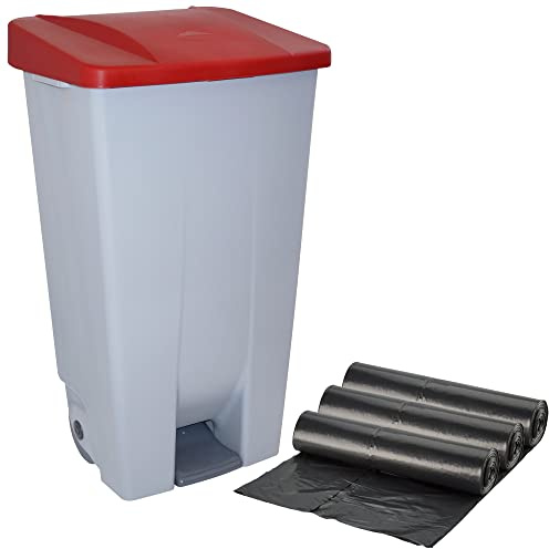 WELL HOME MOBILIARIO & DECORACIÓN Contenedor de Reciclaje + 3X Bolsas de Basura de 10 Unidades, Rojo, 42x57x88 cm