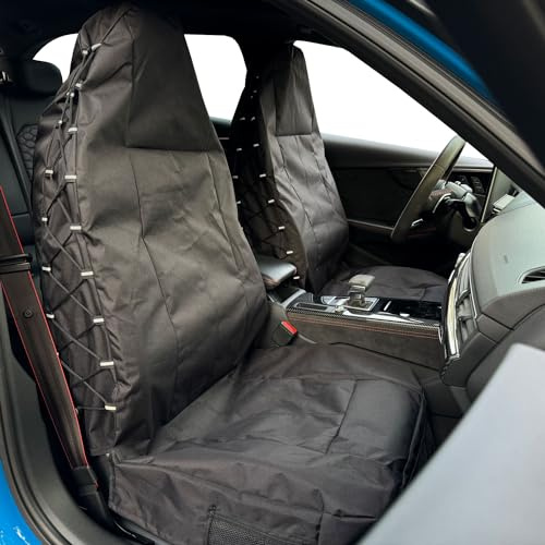 SEAKOMOTO Canvas Seat Covers for Trucks Jeep Wrangler JL/JK/TJ/YJ 2-Door/4-Door, Universal Tactical Multi Pockets Front Set Protectors Black