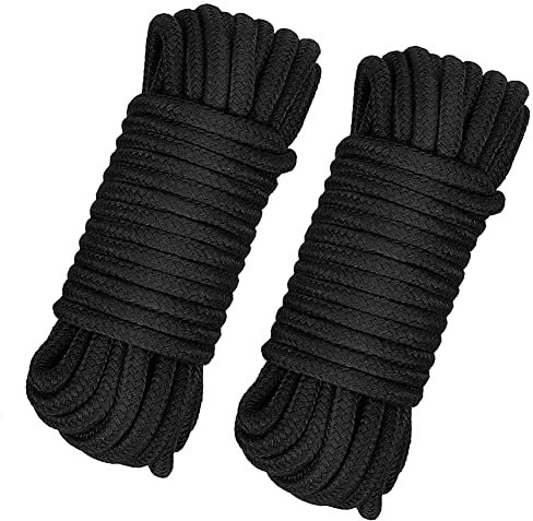 lohey 2 Pack Soft Cotton Rope, 10 M/33 Feet 8 MM Thick Multipurpose Durable Long Rope All Purpose Black Rope Cord for DIY Craft Projects Hanging Bundling