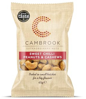 Cambrook - Baked Sweet Chilli Peanuts & Cashews, 45g Bag