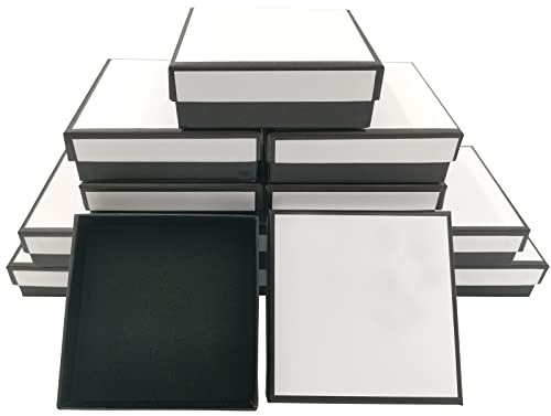 DUGYIRS 12 Pezzi Scatole di Gioielli in Carta di Cartone Scatole Regalo di Gioielli Quadrati per Confezione Collane,Bracciali,Orecchini (Bianco e Nero)
