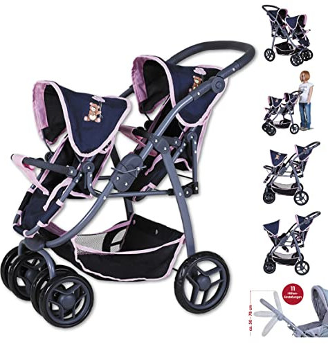 Knorrtoys 16435 - Zwillingspuppenwagen Milo - Navy pink Bear