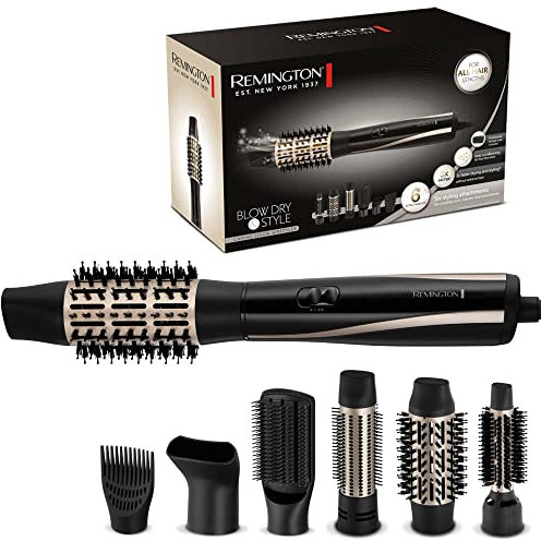 Remington Warmluftbürste [inkl.6 Aufsätze: 25,38,50mm Rundbürste, Stylingdüse, Flachbürste, Haaransatz-Booster] Blow Dry&Style (Locken,Volumen&glatte Styles aller Haarlängen) Ionenpflege,1200W, AS7700