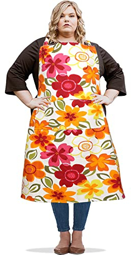 SANFERGE Schürze aus Segeltuch für Damen, Übergröße, mit 2 Taschen, 99 x 96,5 cm, extra große XXL-Schürzen