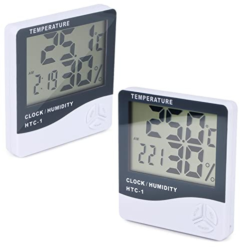 Hygromètre Thermomètre d'intérieur, thermomètre numérique de bureau avec moniteur de température et d'humidité, Thermomètre Hygrometre Intérieur avec horloge & ℃ / ℉