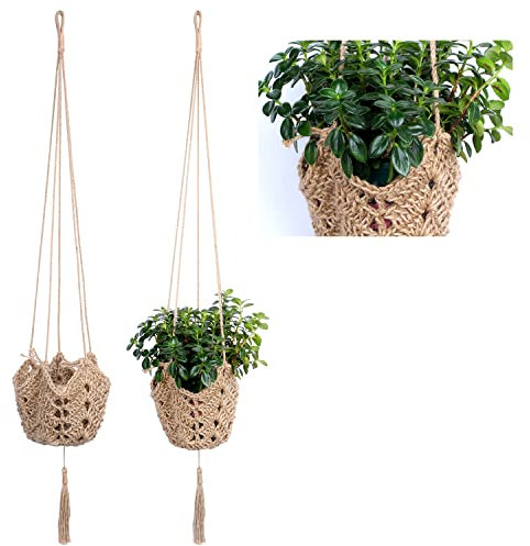 YTOPRO 2er Set makramee Blumenampel Naturmaterial Hanfseil Hängeampel Blumenampel innen Pflanzen Halter Aufhänger für Innen Außen Decken Balkone Boho deko hängeampel, Beige