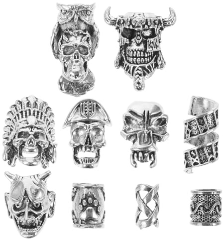 Beaupretty 10 Uds Cuentas De Rastas Joyas Para El Cabello Decoraciones De Decoraciones De Barba De Hombre Accesorios Para El Cabello De Calavera Calaveras De Rastas Colgante