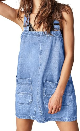 Jumppmile Womens Denim Overalls Short Casual Summer Loose Bib Rompers Jumpers Adjustable Straps Jean Overall Shorts Dress Light Blue L