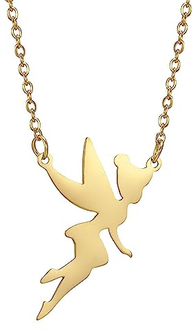Collar con colgante de silueta de Campanilla de hada Pixie para mujeres y niñas, acero inoxidable, exquisito ángel mágico duende, regalo de joyería