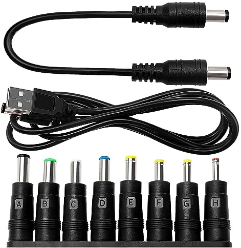 8 in 1 Universal DC Netzteil Adapter, KUOQIY 5.5x2.1mm DC Hohlstecker Adapter mit 2 Stücke Kabel, für Ventilatoren, Router, Schreibtischlampen, Computer