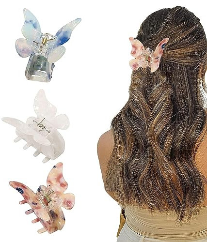 PUCIO Butterfly Haarspangen Damen, 3er Pack Haarklammer groß, Acryl Haarspange, French Claw Clip, Haarschmuck, Damen Haarklammer groß, zarte Haarklammer, für Frauen Mädchen (9×5 cm)