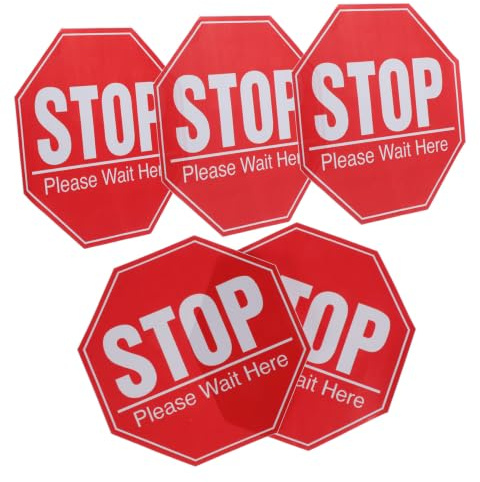 5 Blätter Stoppschild Bodenaufkleber Bitte Warten Hier Pvc Aufkleber Für Schulen, Einkaufszentren, Apotheken, Busstationen, Wartebereiche Und Öffentliche Orte