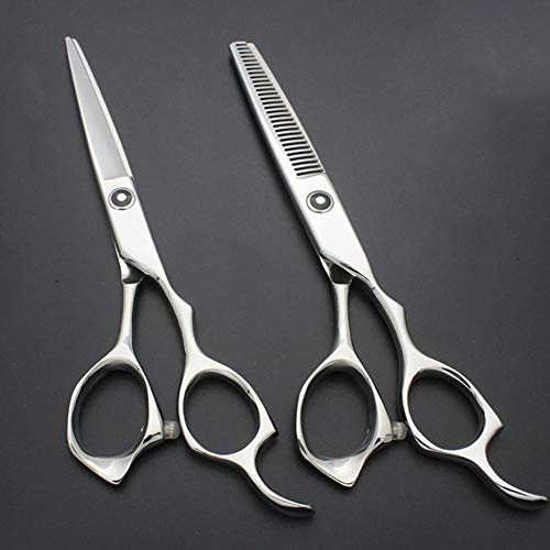CrEev 6-Zoll-Friseur-Profi-Haarschnittset, Haarschneidemaschine mit schwertförmigem Griff, Flache + Zahnschere, korrosionsbeständig, rostbeständig, (Farbe: Silber) (Silber B)
