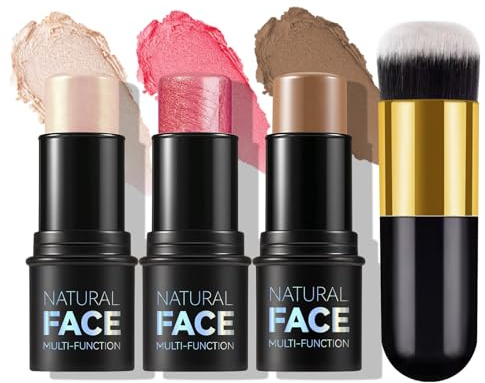 MLSMILE 3Pcs Cream Contour Stick Makeup Kit,Create Face Contour,Highlighter Stick,Blush stick for Sculpt the Cheeks,Bronzer Contour Sticks,Waterproof Long-lasting Contour set,Non-greasy（01#,03#,04#）