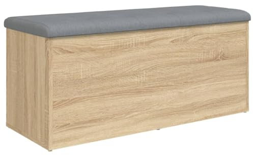 vidaXL Sitzbank, Bank mit Stauraum, Gepolstert Sitzhocker Truhenbank, Polsterbank Sitztruhe Aufbewahrungsbox für Wohnzimmer Flur, Sonoma-Eiche Holzwerkstoff