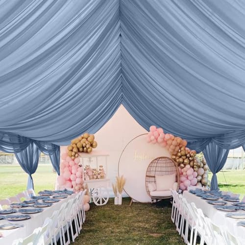 6 Panels Dusty Blue Ceiling Drapes for Wedding 5ftx30ft Chiffon Fabric Arch Draping Curtains Sheer Drapery for Party Ceremony Birthday Baby Shower Reception Stage Swag Ceiling Decorations