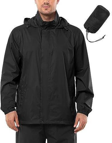 Outdoor Ventures Regnjacka män vattentät ultralätt tunn vikbar regnrock andas cykel regnjacka sport, svart, 3XL