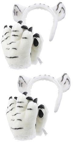 PACKOVE 2 Sätze Weißes Tiger-Handschuh-Set Tierklauenhandschuhe und Stirnband Kinderanzug