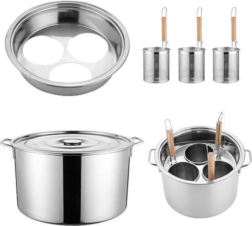 33L Nudelkocher-Set mit 4 Körben, elektrischer Gas-Holzheizung, Nudelknödel-Suppentopf, verdickter Nudeltopf aus Edelstahl mit Deckel, allein heizbar, für Zuhause, Küche, Restaurant, 3 Löcher (3