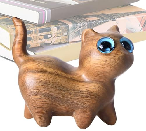 Geschnitzte Holzkatze, Holzkatzenstatue, Holzfigur Desktop-Schnitzerei Katze, Sammelbare Fotografie-Requisiten für den Innen- und Außenbereich, Tischornamente für Couchtisch, Nachttisch, Klassenzimmer