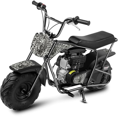 Dirt Bike Pocket Bike Kinder 105CC 4-Takt benzinbetriebenes Off Road Mini Dirt Bike Pit Bike mit Automatikgetriebe und Seilzugstarter DIY-Aufkleber Bike ab 13 Jahre (Schwarz+Grau)